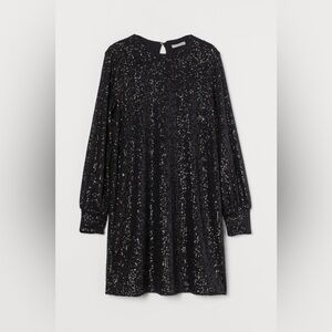 H&M Long Sleeve Black Sequined Dress XS